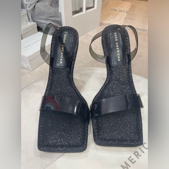 SOLD!!! Good American Black Glitter Heels - Picture 3 of 6
